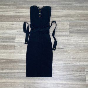 Black Rib Knit Strapless Mini Dress
